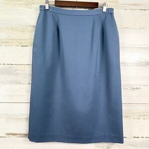 Appleseeds Blue Wool Midi Pencil Skirt Size 12 Classic Office Stretch Waist